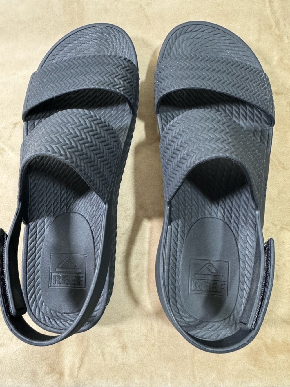 Reef Black Double-Strap Slide Sandals with Heel Strap